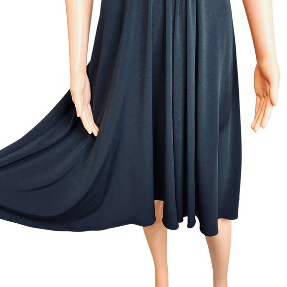 JESSICA HOWARD EVENING Brooch Fit & Flare Midi Dress Black Empire Waist Ruched 6 - Picture 7 of 13